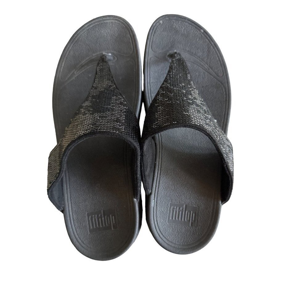 Fitflop Womens Black Sequined Thong Sandals Size 10 Comfort vacation - Picture 5 of 7